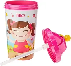 COPO C/CANUDO RETRATIL LILLO 450ML ROSA