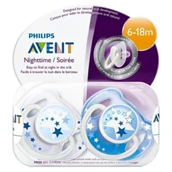 CHUPETA AVENT FREEFLOW NOTURNA C/2 AZUL/BCA 6-18M