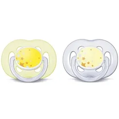 CHUPETA AVENT FREEFLOW NOTURNA C/2 AMARELA/BCA 6-18M