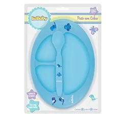 PRATO C/DIVISORIAS E COLHER ISABABY AZUL